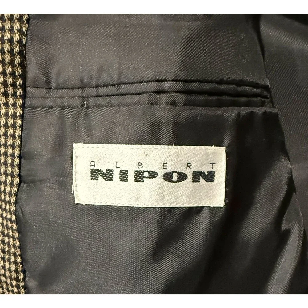Albert Nipon Mens Size 44R Brown Houndstooth Silk Wool Sport Coat Blazer Jacket